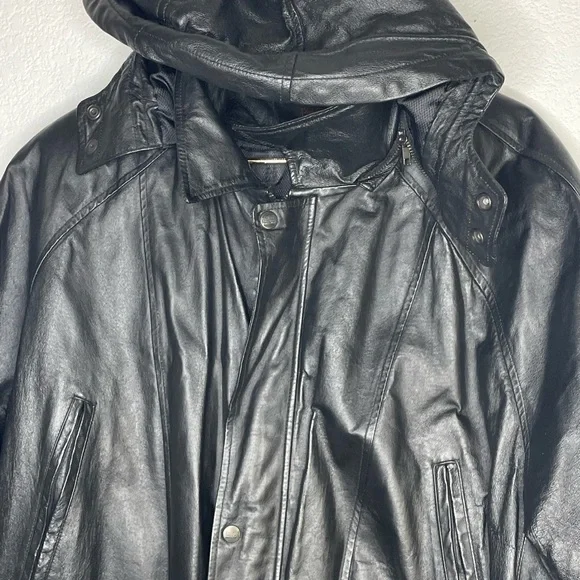 Jacket leather vintage Men's Sz XL Black Hooded